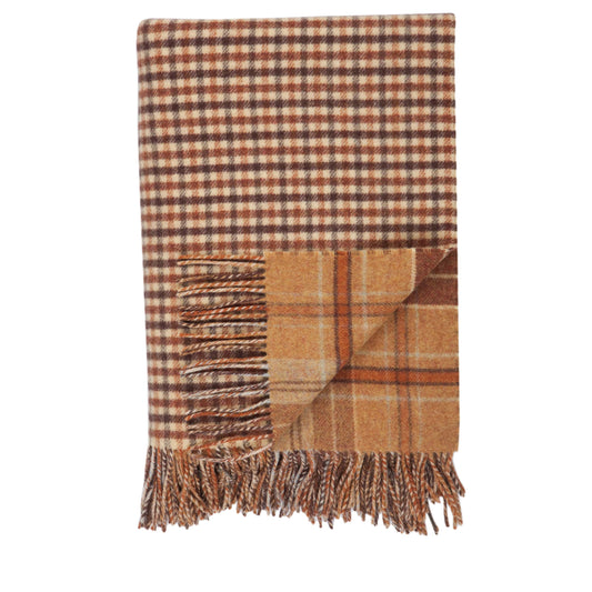 Findhorn Reversible Camel Check and Camel & Yellow Gunclub Tweed Lambswool Throw