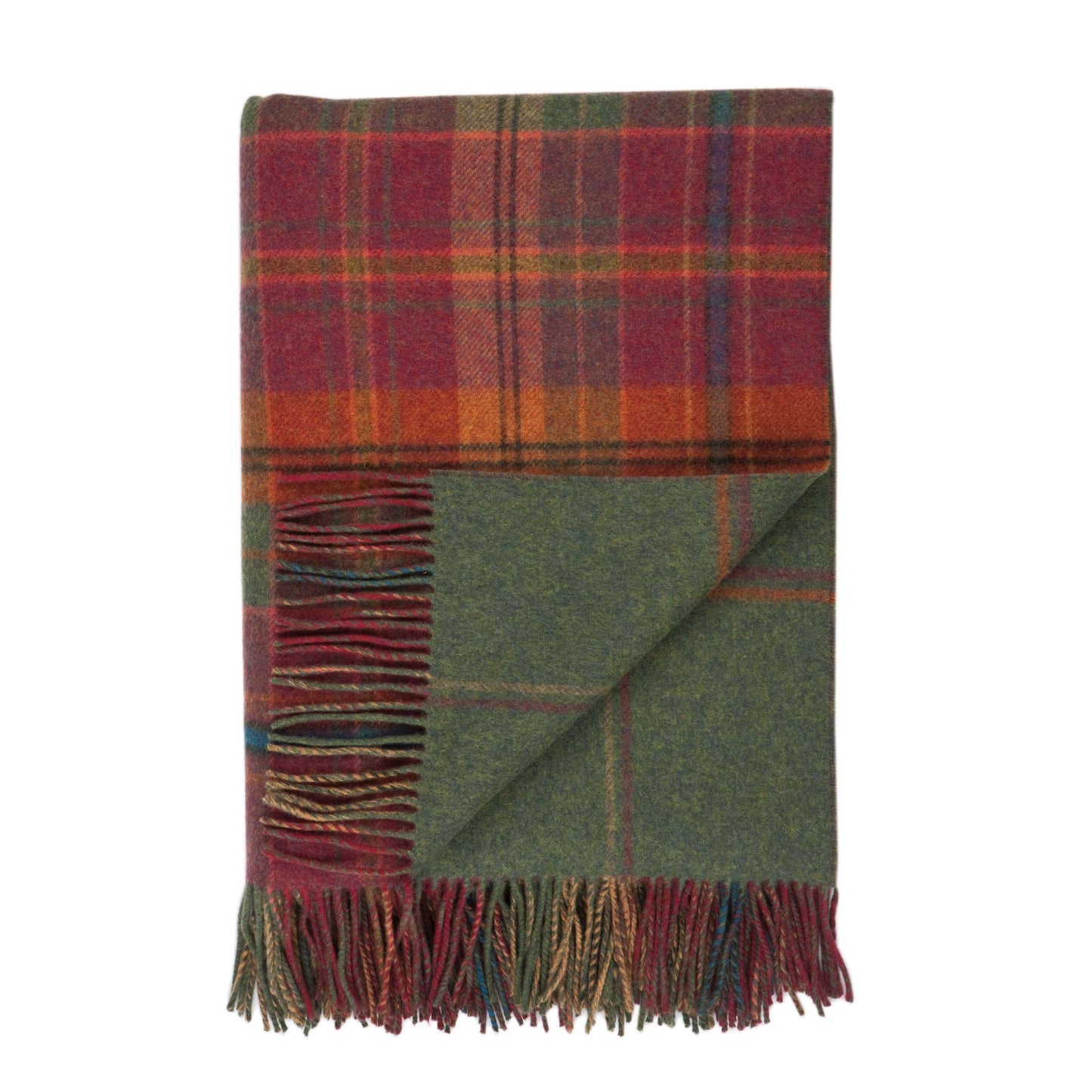 Dunoon Reversible Red Check and Green Windowpane Tweed Lambswool Throw