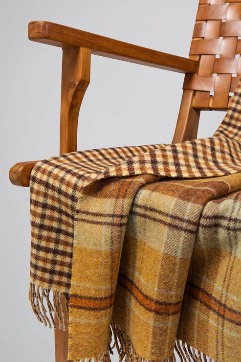 Findhorn Reversible Camel Check and Camel & Yellow Gunclub Tweed Lambswool Throw