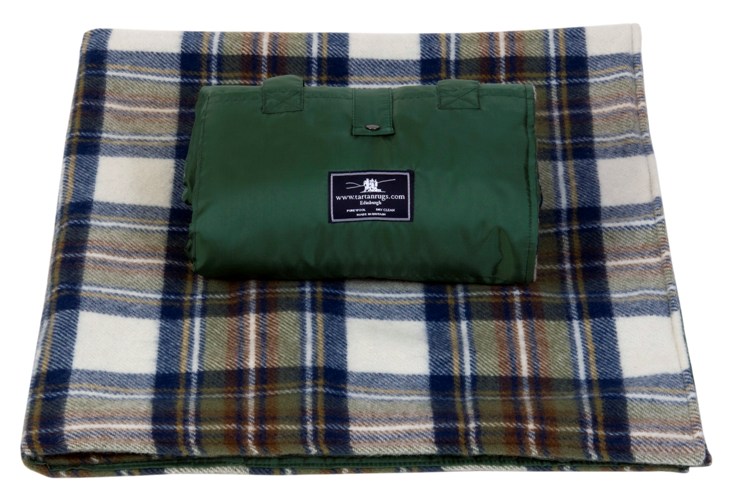 Muted Blue Stewart Tartan Waterproof Picnic Rug