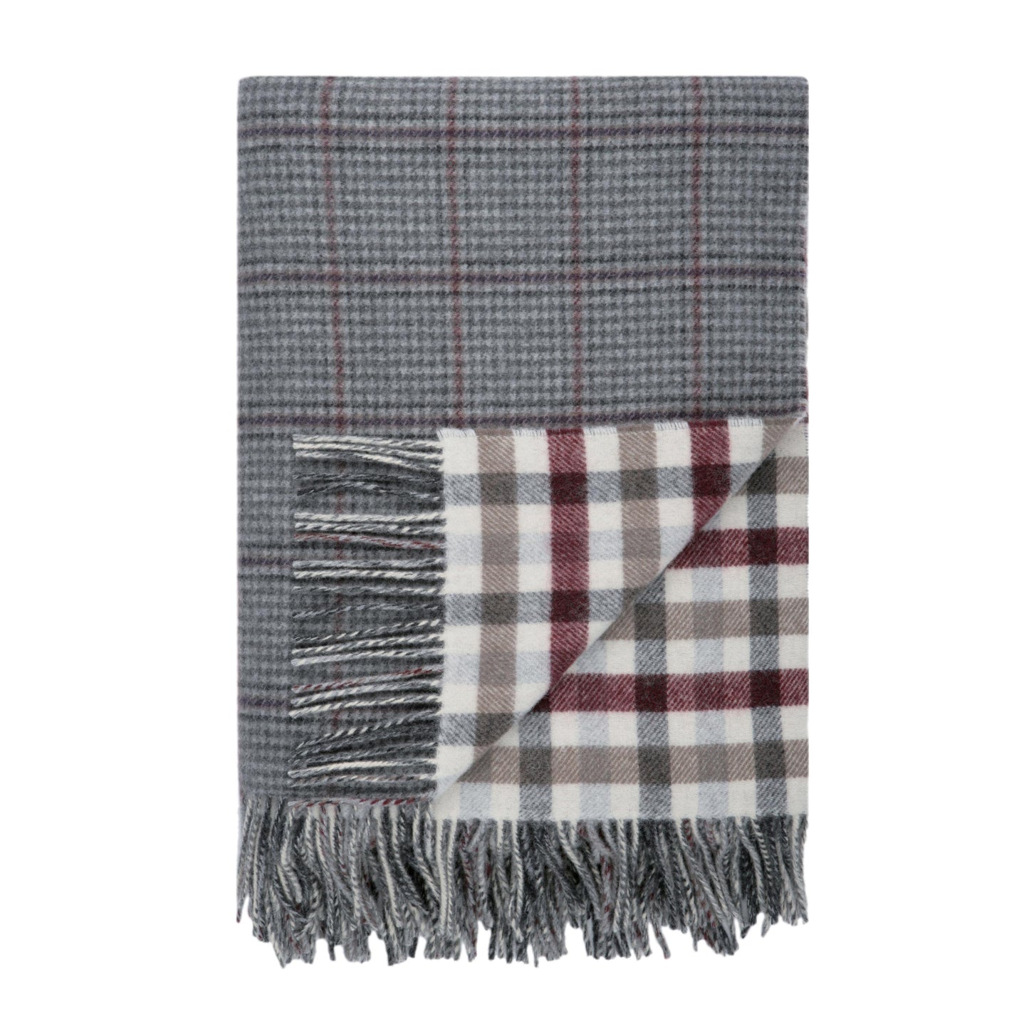 Tay Reversible Houndstooth and Block Check Tweed Lambswool Throw