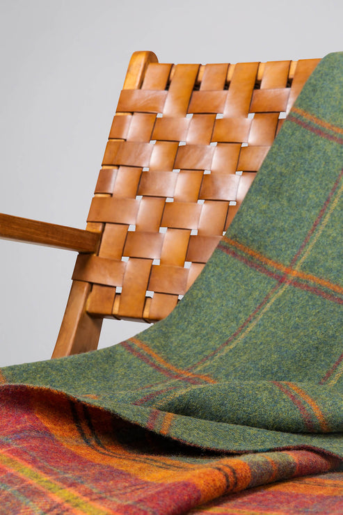 Dunoon Reversible Red Check and Green Windowpane Tweed Lambswool Throw